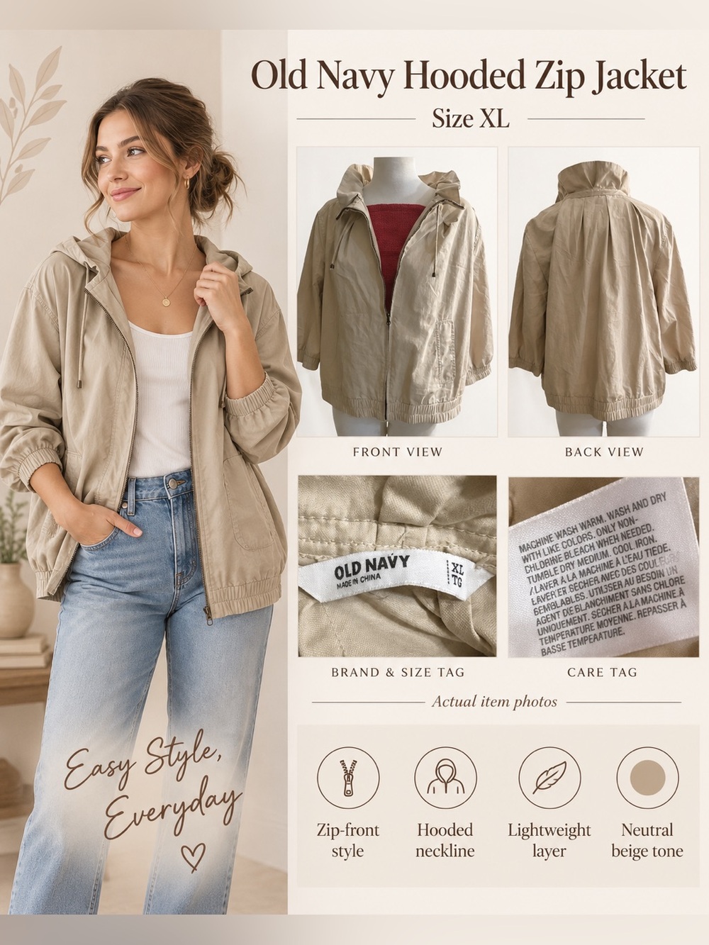 Old navy Crop jacket woman’s xlarge 3/4 sleeves,zip, ruffle collar